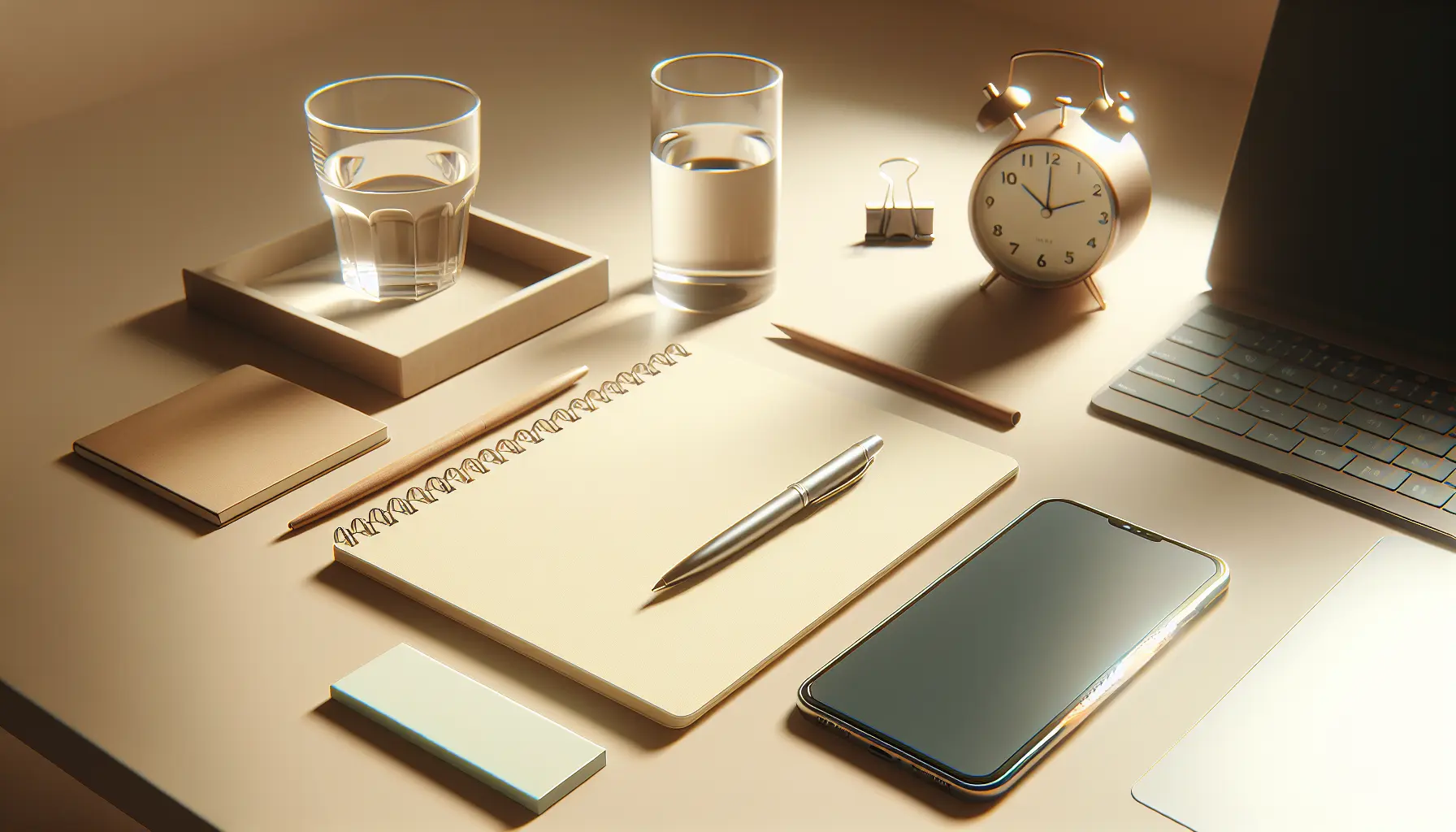 Workspace set up with visual cues and minimal friction for building habits