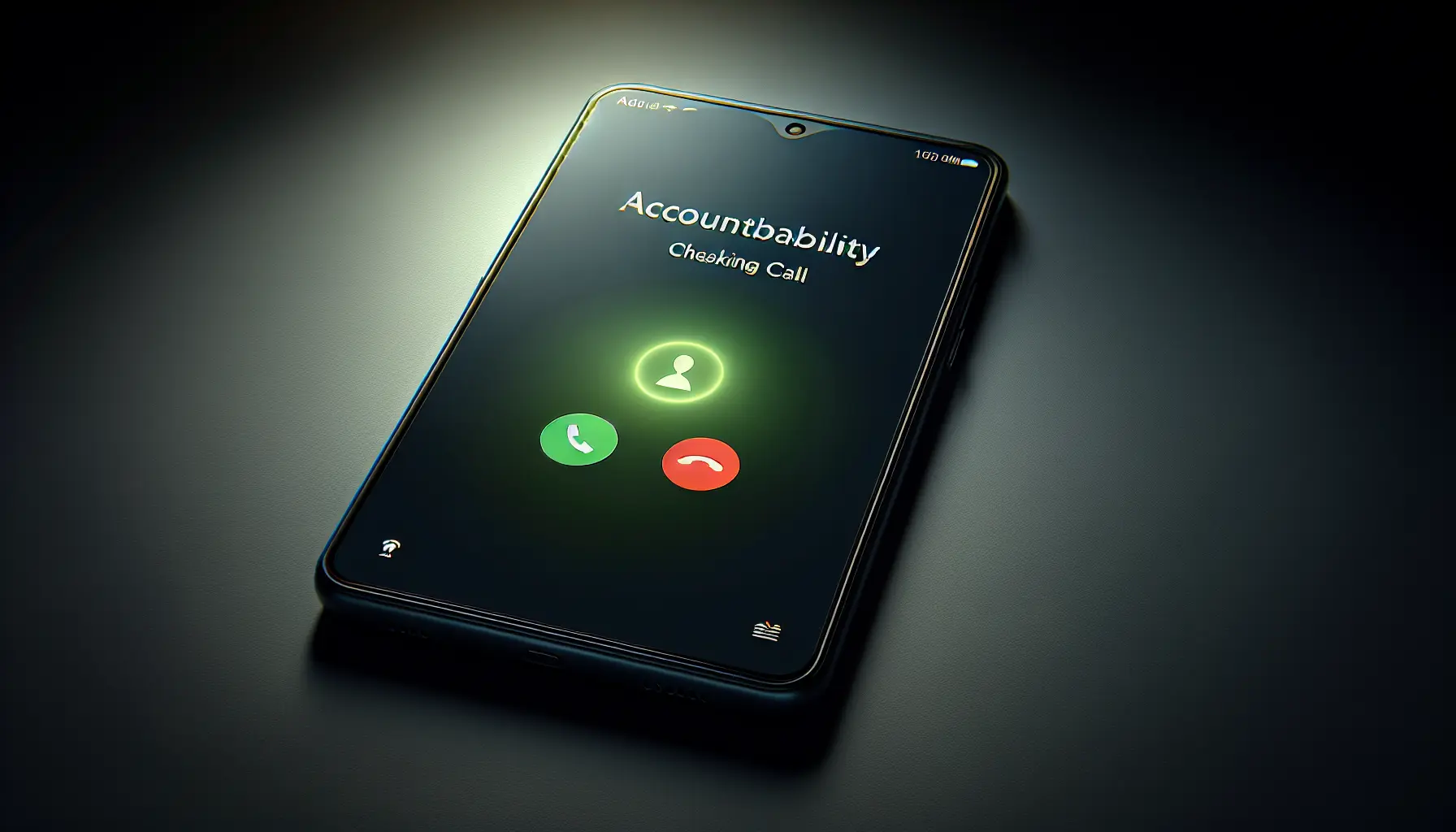A phone screen showing an incoming accountability call from an AI coach