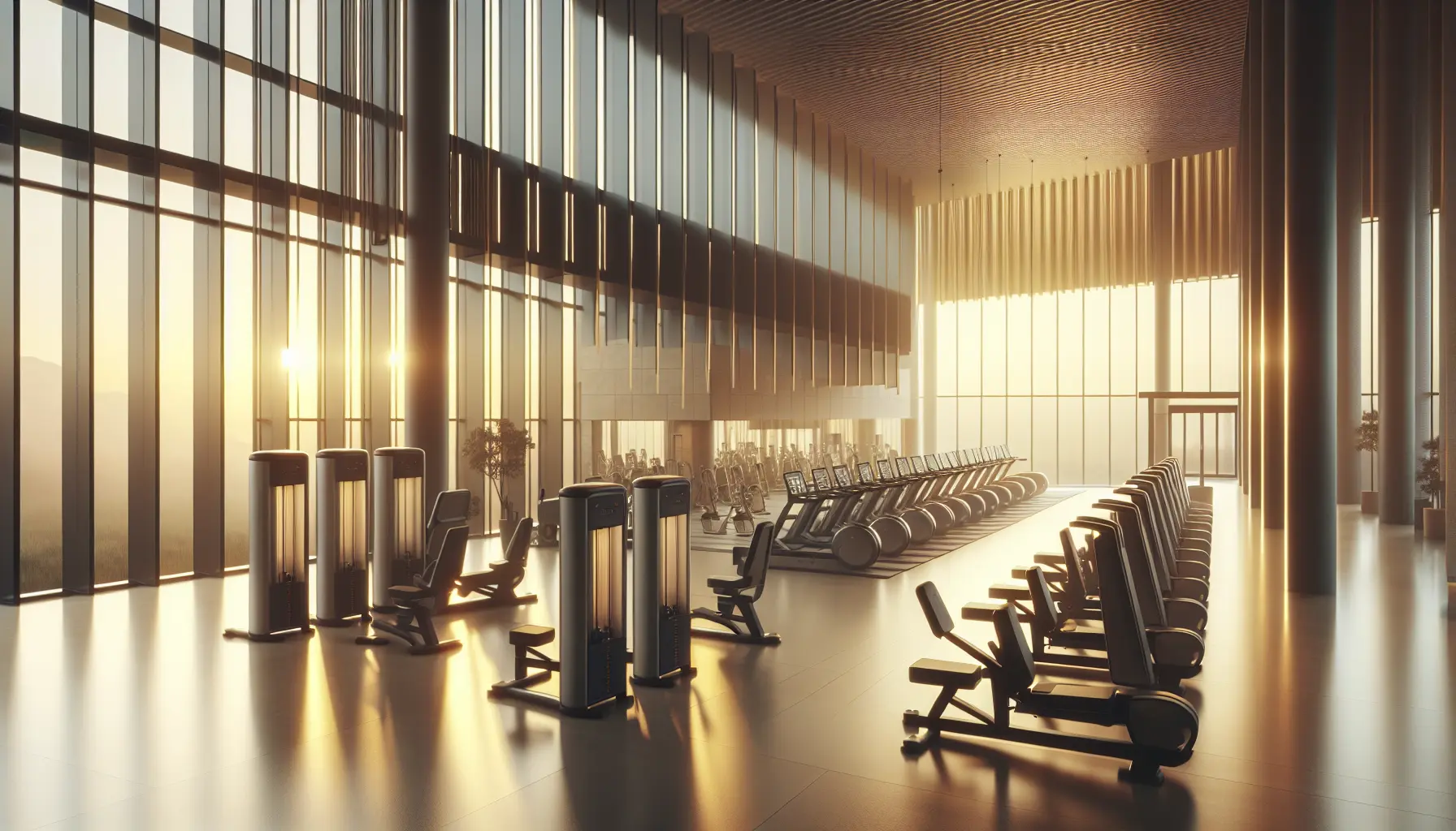 Empty gym with morning light coming through windows