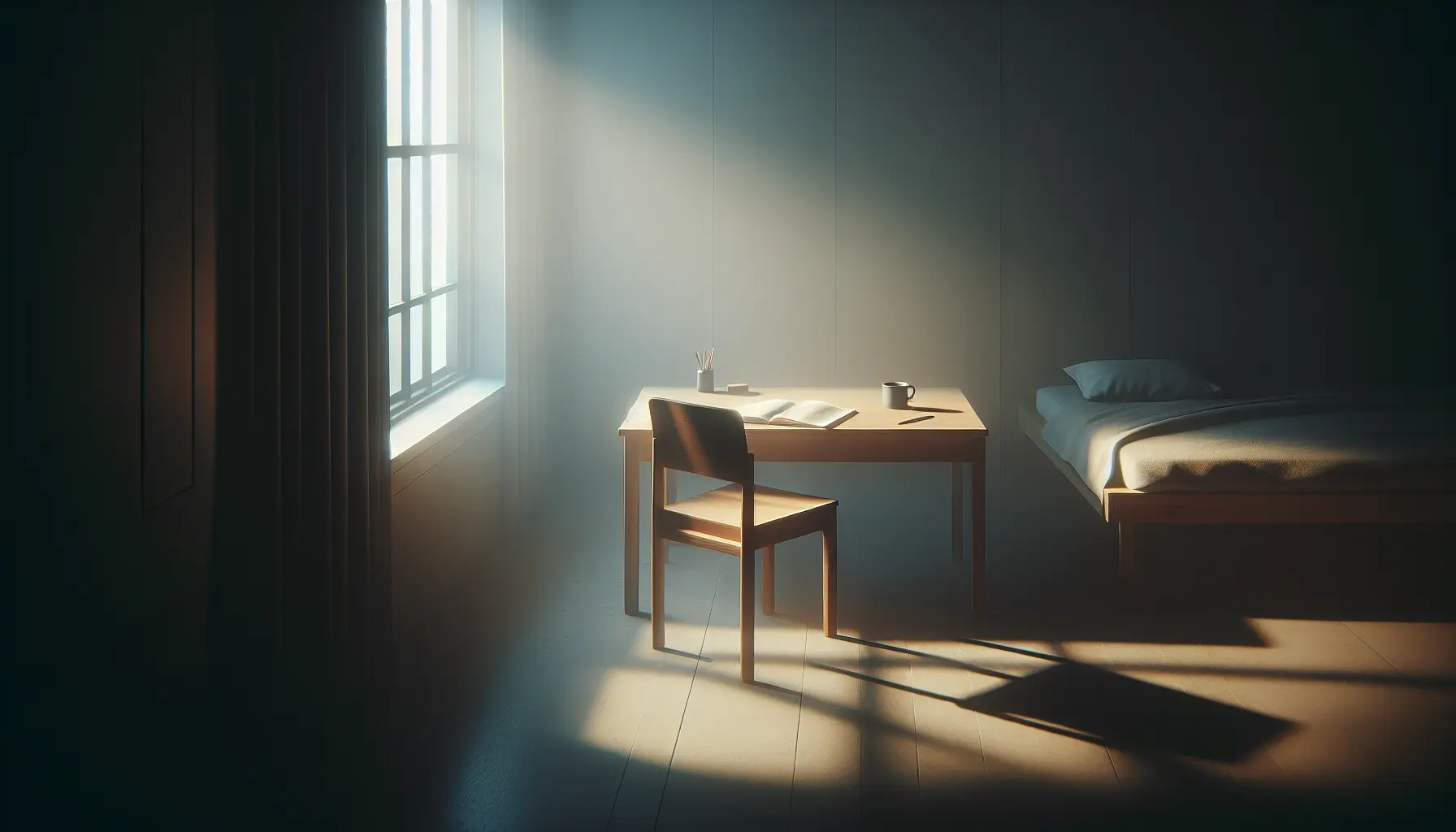 A quiet early morning desk with a notebook and a cup of coffee, representing solo commitment