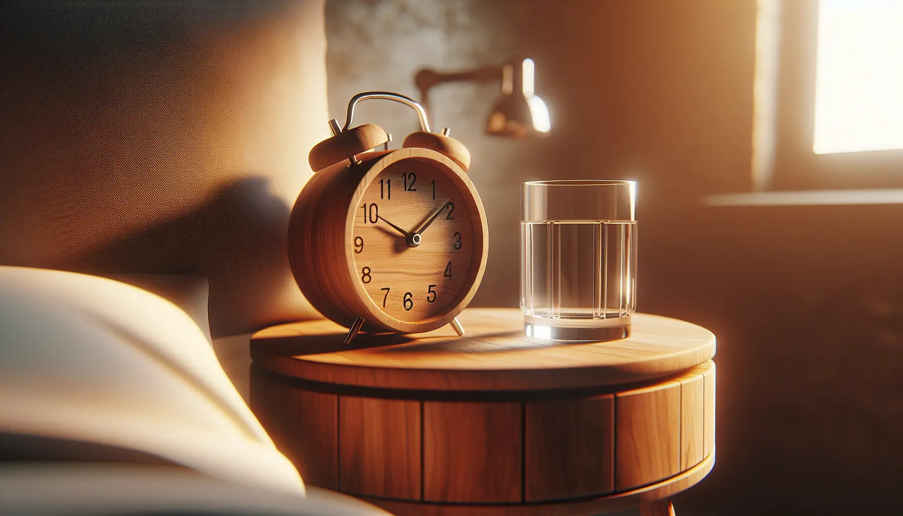 Alarm clock on nightstand with morning light coming through window