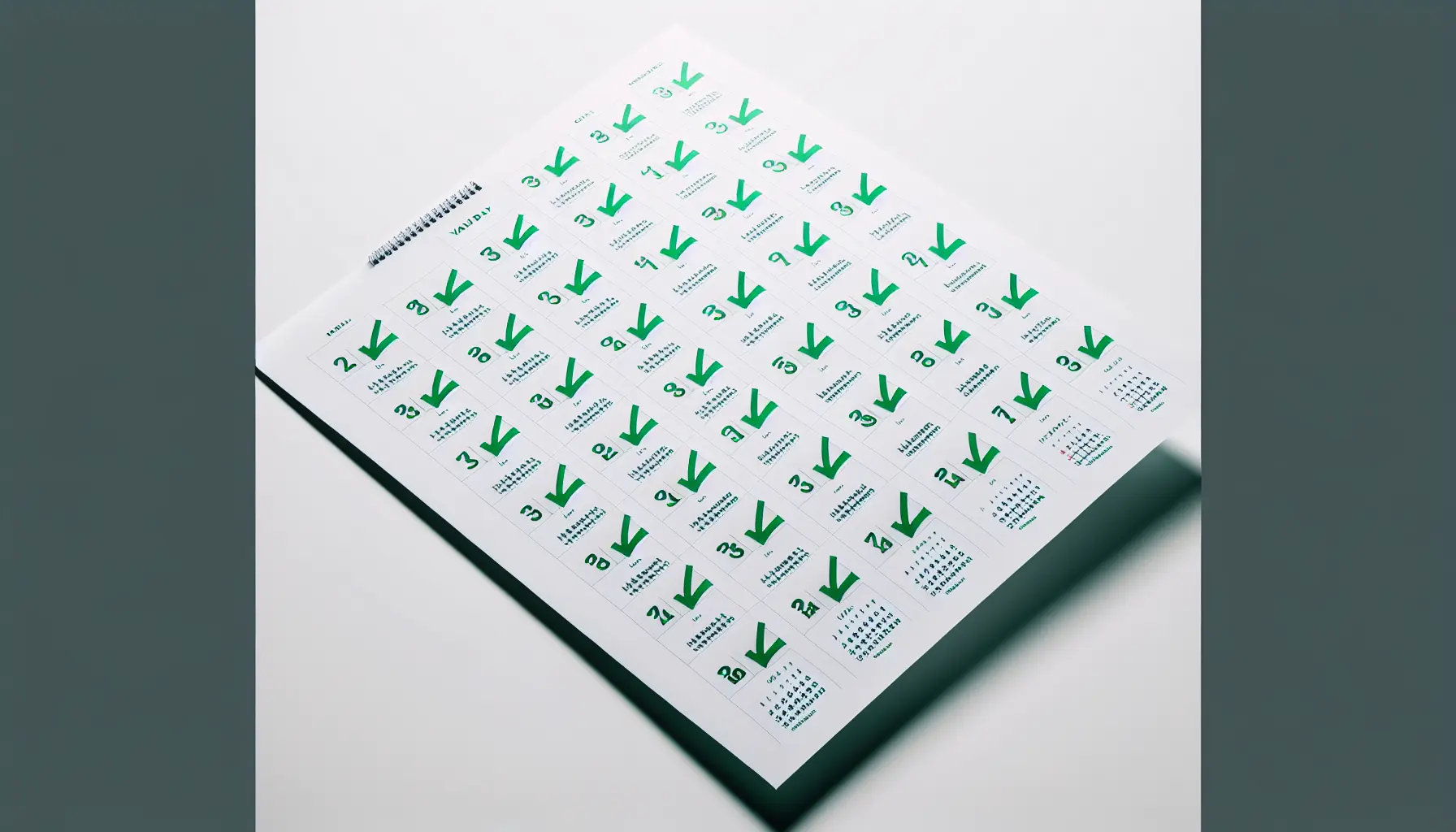 A calendar on a wall with green checkmarks tracking a streak of daily habits