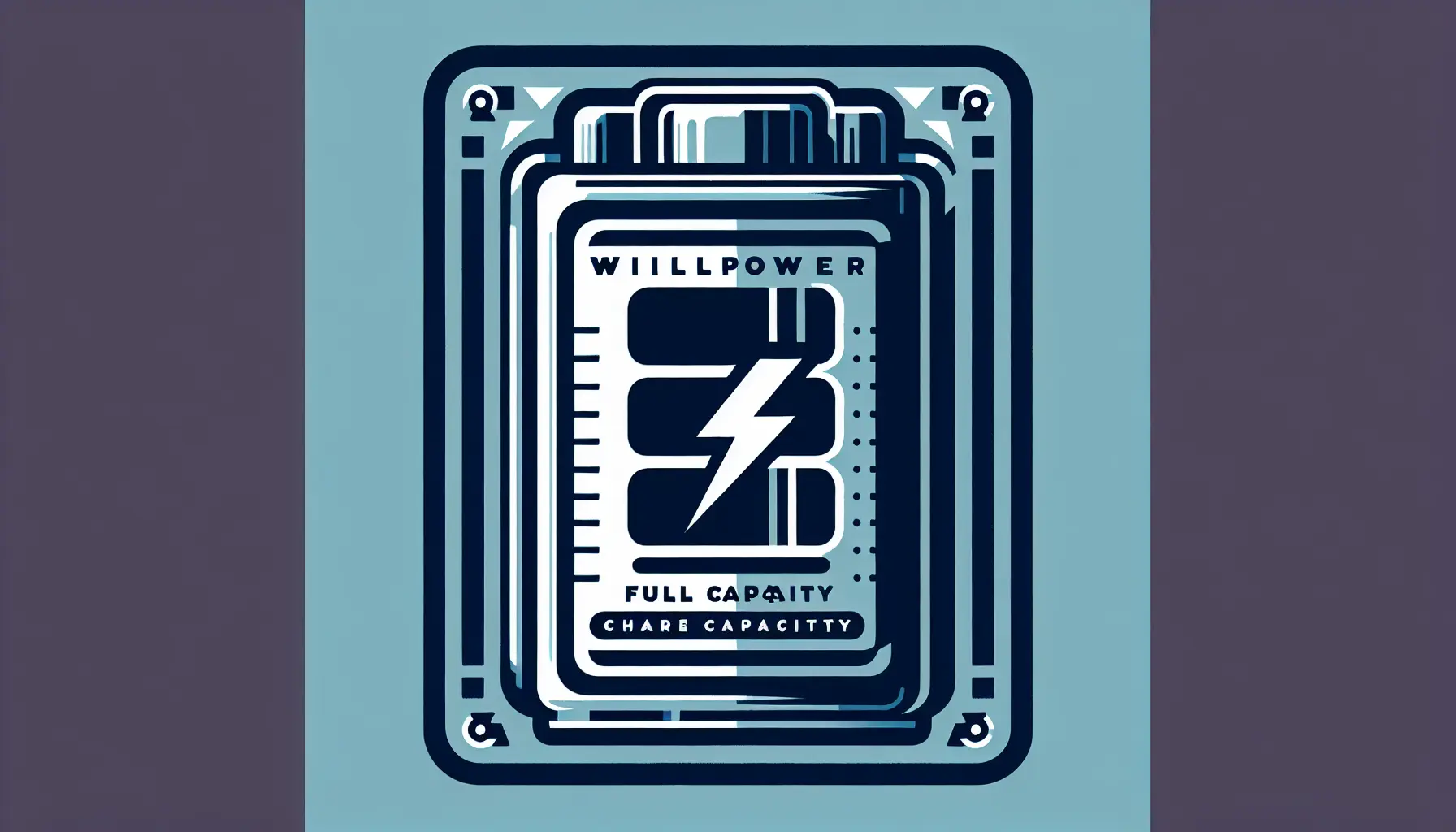 Illustration of a battery gauge labeled willpower showing a full charge